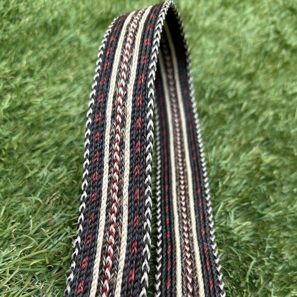 Vintage Leather Nylon Braided Chrome Buckle Cowboy Country Western Belt Sz 36 - Picture 6 of 6